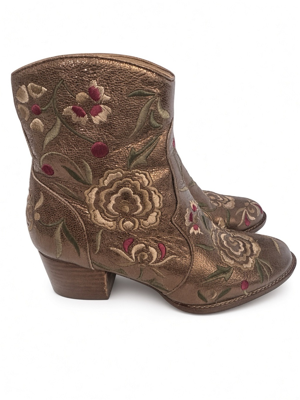 Söfft Westmont Metallic Bronze Leather Floral Embroidered Western Ankle Boots